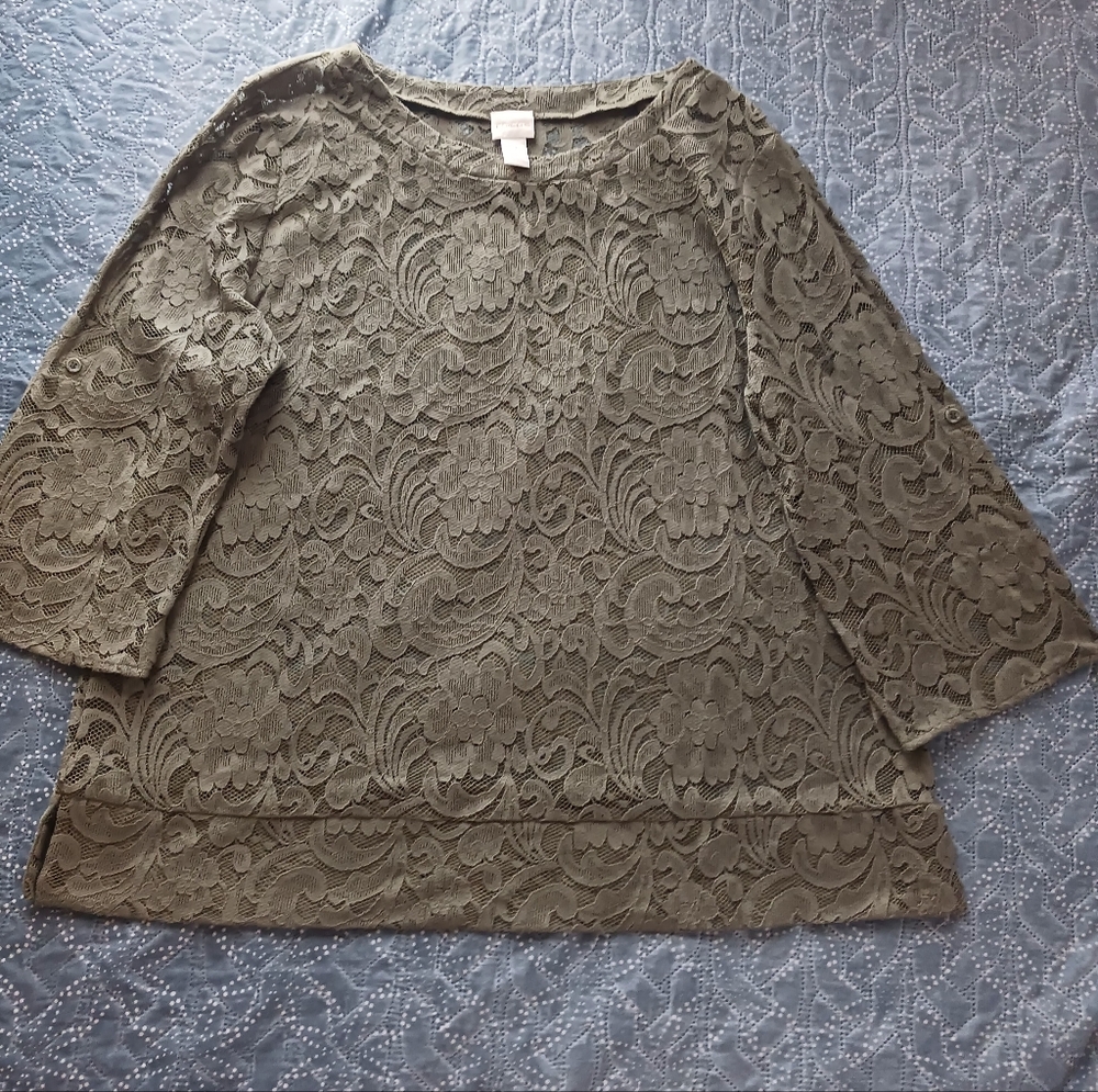 Chico's Elegant Lace Women's Top in Olive Green